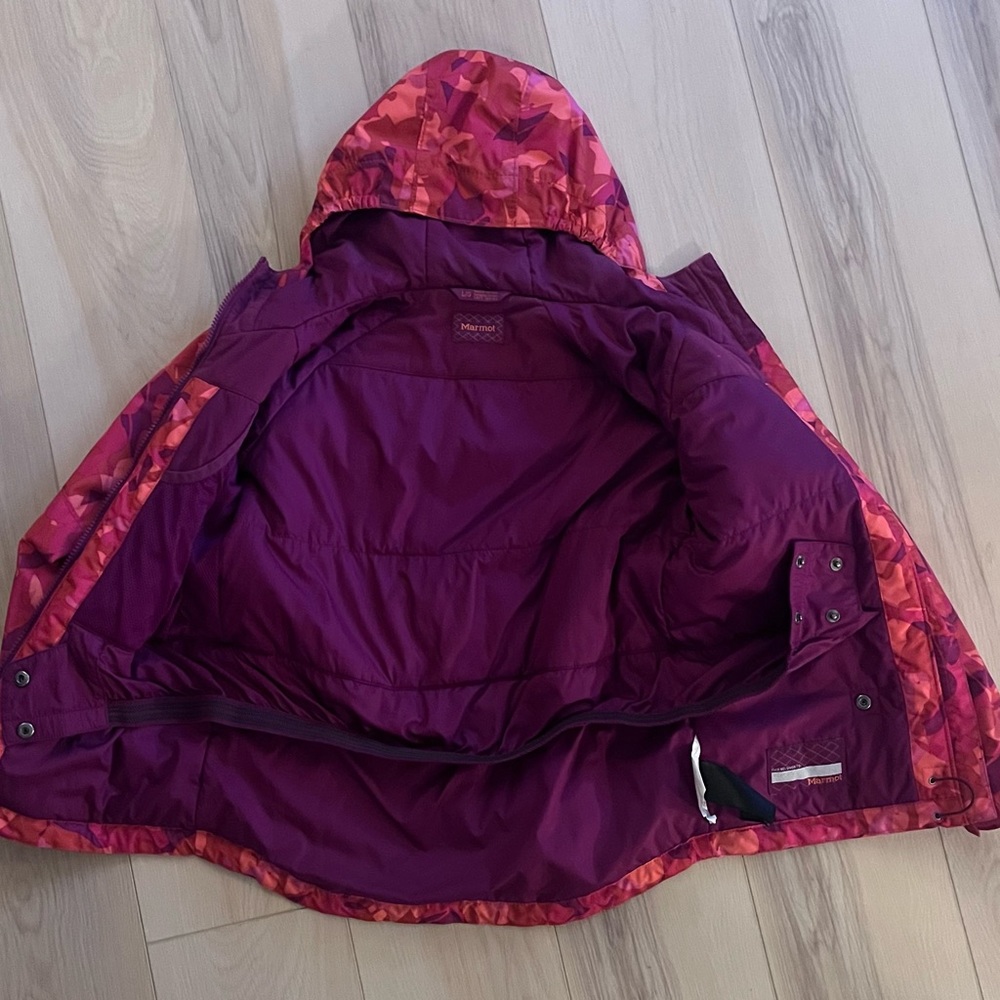 Girls, large Marmot ski jacket with hood.